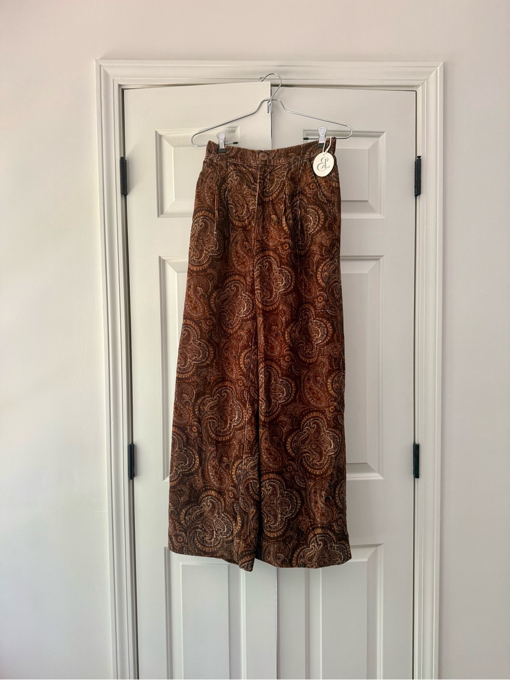 NWT Eleanor Leftwich Brown Paisley Corduroy Catherine Trousers